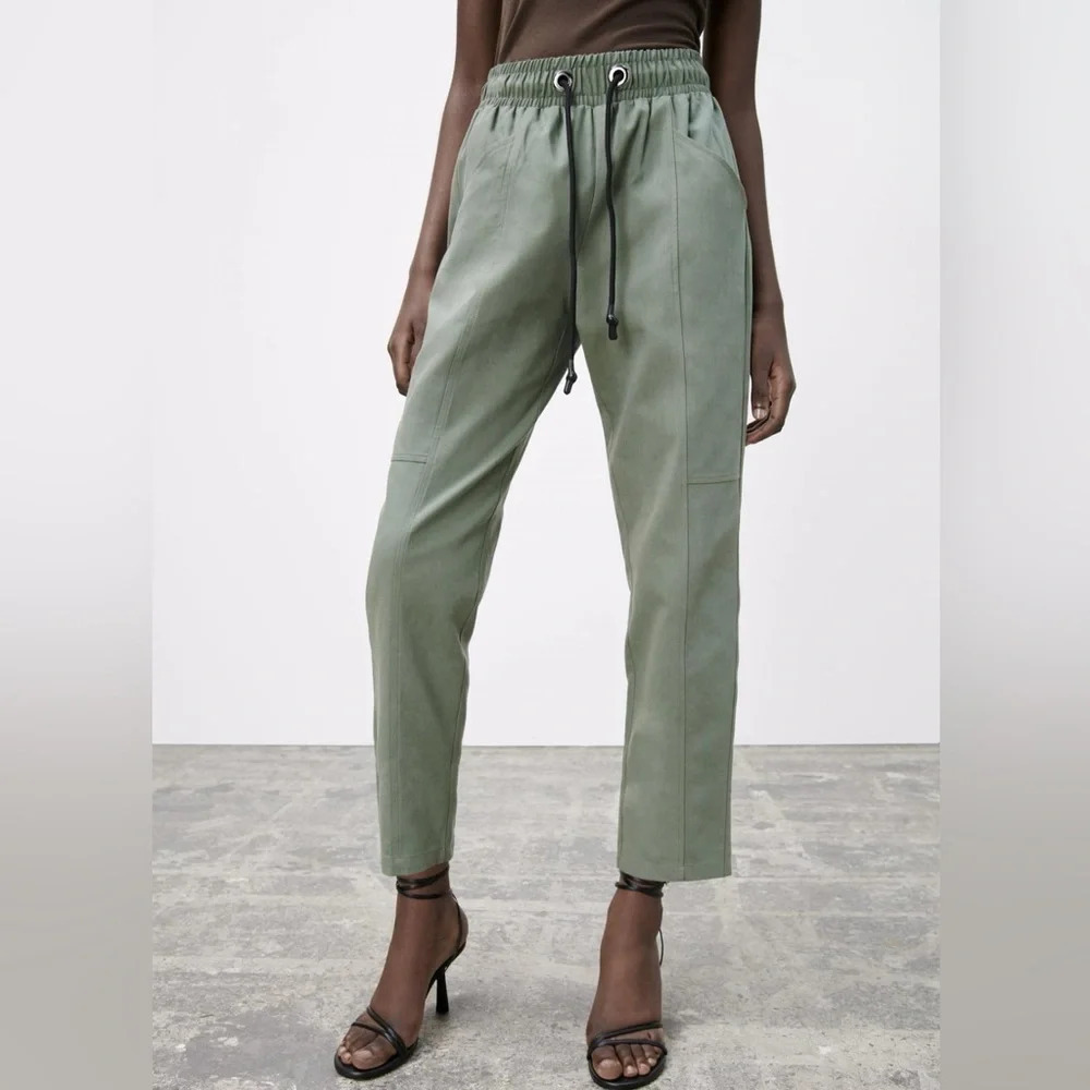 Zara Green Pull On Elastic Drawstring Waist Jogger Style Trousers